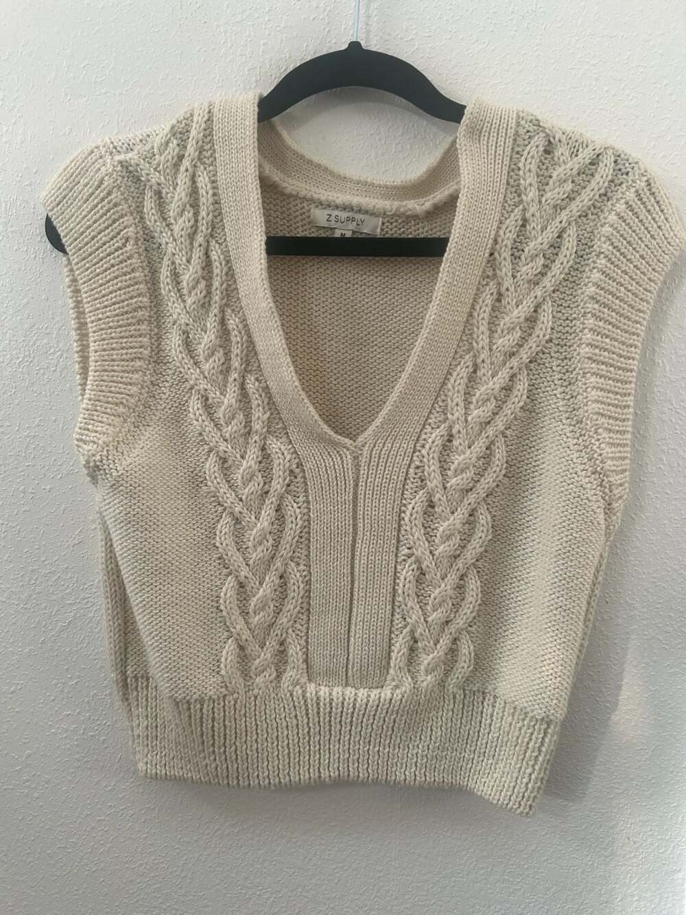 Z Supply Cream Cable Knit V-Neck Vest Sweater Top Size M